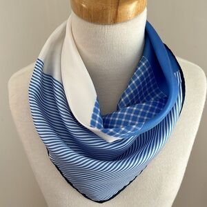 Blue and White Patterned Silk Scarf